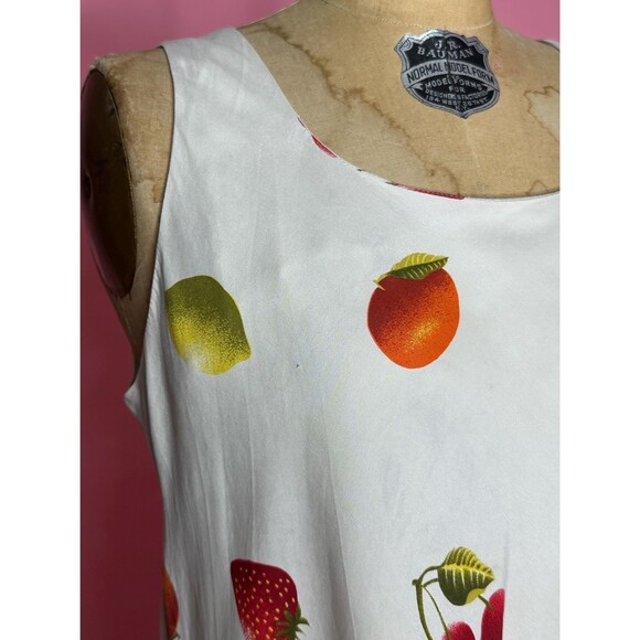 Y2K SILK CLUB FRUIT. Novelty Print Cream Tank Dress. Medium-Large. AS IS - Picture 4 of 10